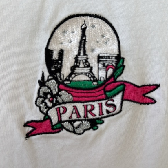 Maje Crewneck Paris Print Preppy Neutral Shirt White Size 2 oversized Flawed - Picture 2 of 8